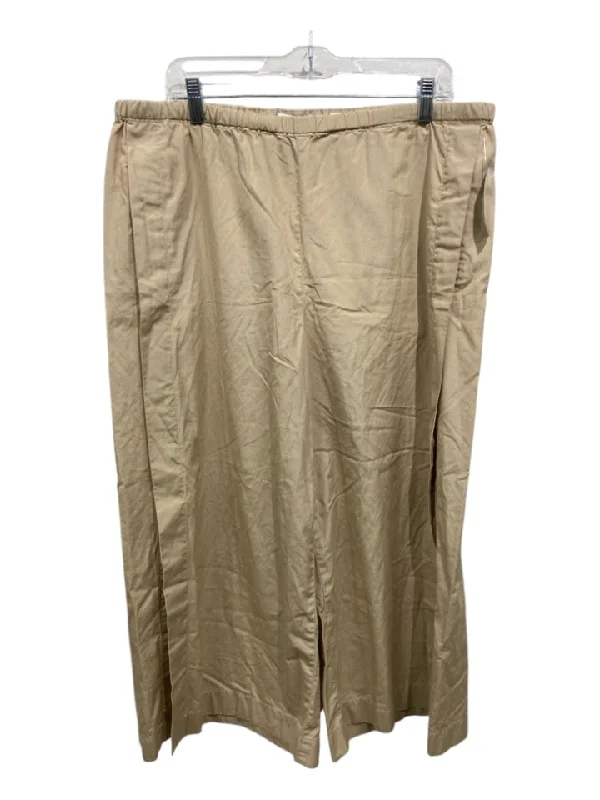 Vince Size XL Beige Cotton Elastic Waist Drawstring Crop Wide Pants