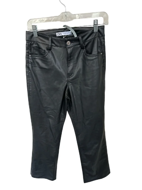 Zara Size 4 Black Vegan Leather High Waist Bootcut Pants