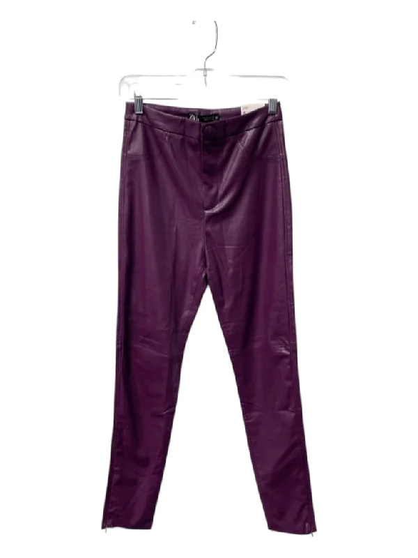 Zara Size Small Purple Faux Leather Legging High Rise Slim Fitted Pants