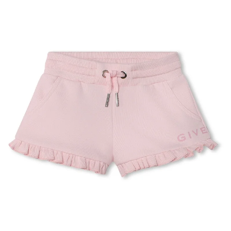 Pink Logo Print Ruffled Shorts