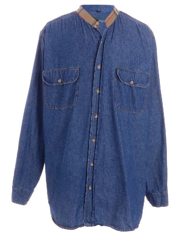 Label Grandad Collar Denim Shirt