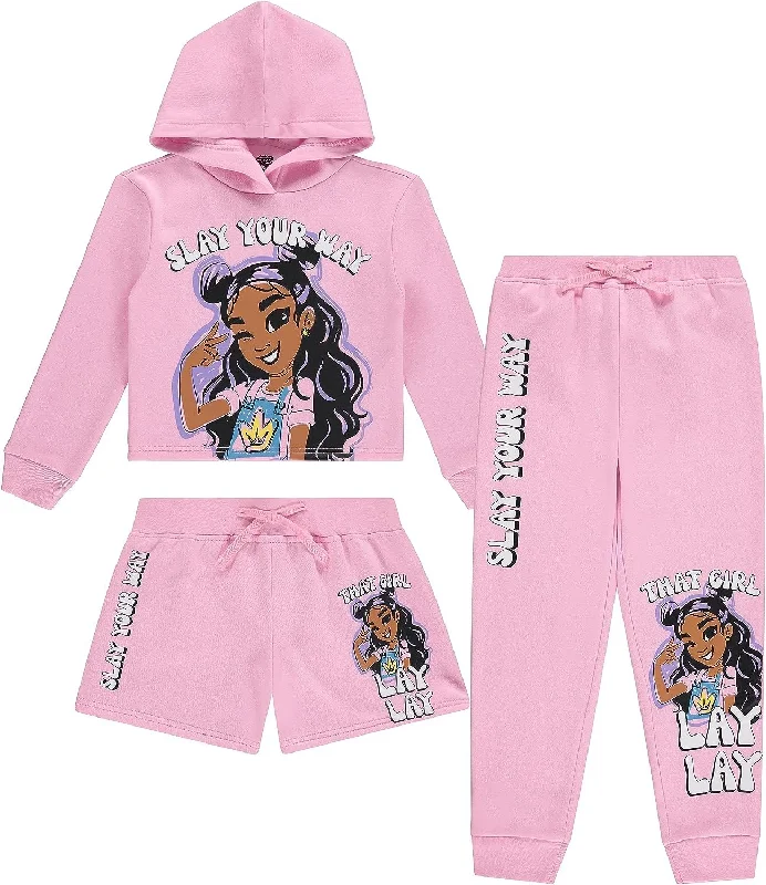 Nickelodeon Girls That Girl Lay Lay Hoodie, Shorts & Jogger Clothing Set - 3PC SET Girls Sizes 4-16